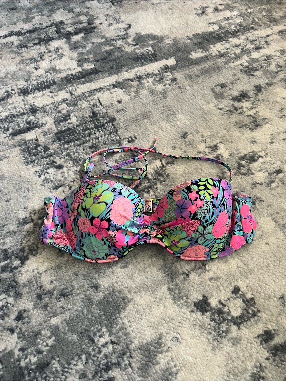 Victoria's Secret Floral Bandeau Bikini Top in Pink, Green, Aqua